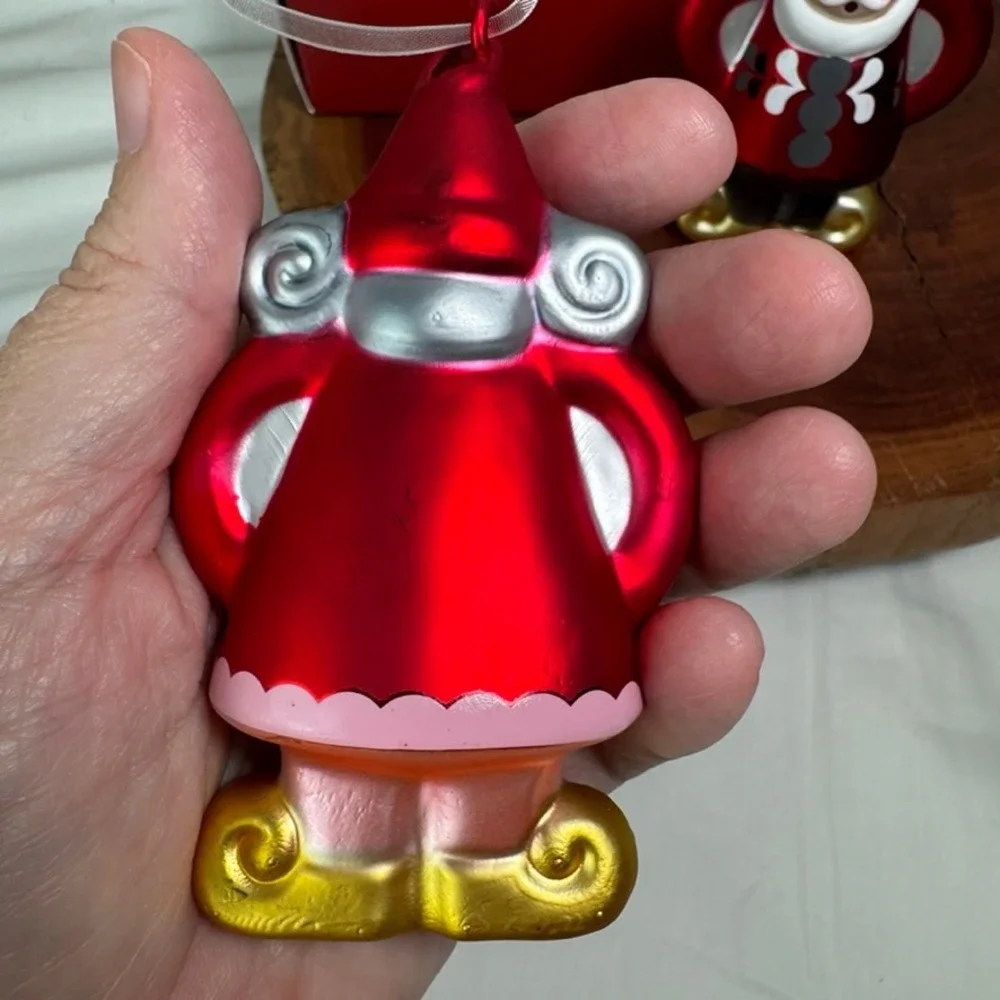 IKEA Vinterfint Glass Christmas Ornaments Set of 2 Eva Lundgreen Gnomes Red Gold